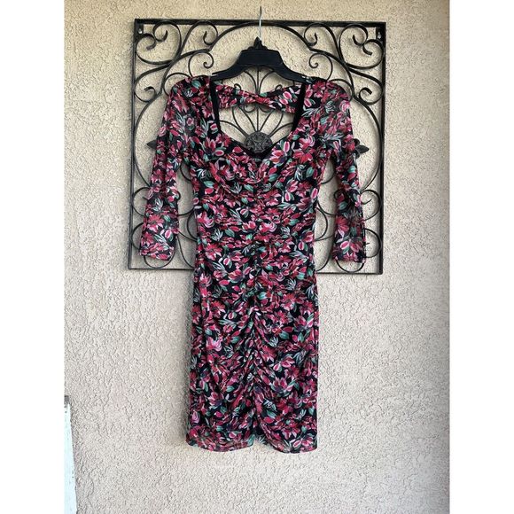 Guess floral print gathered  dress - size small - multicolored - Picture 4 of 11